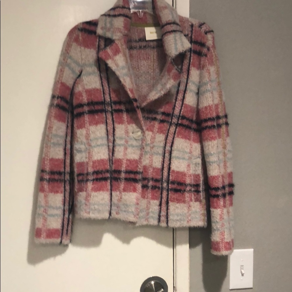 Fuzzie plaid sweater jacket